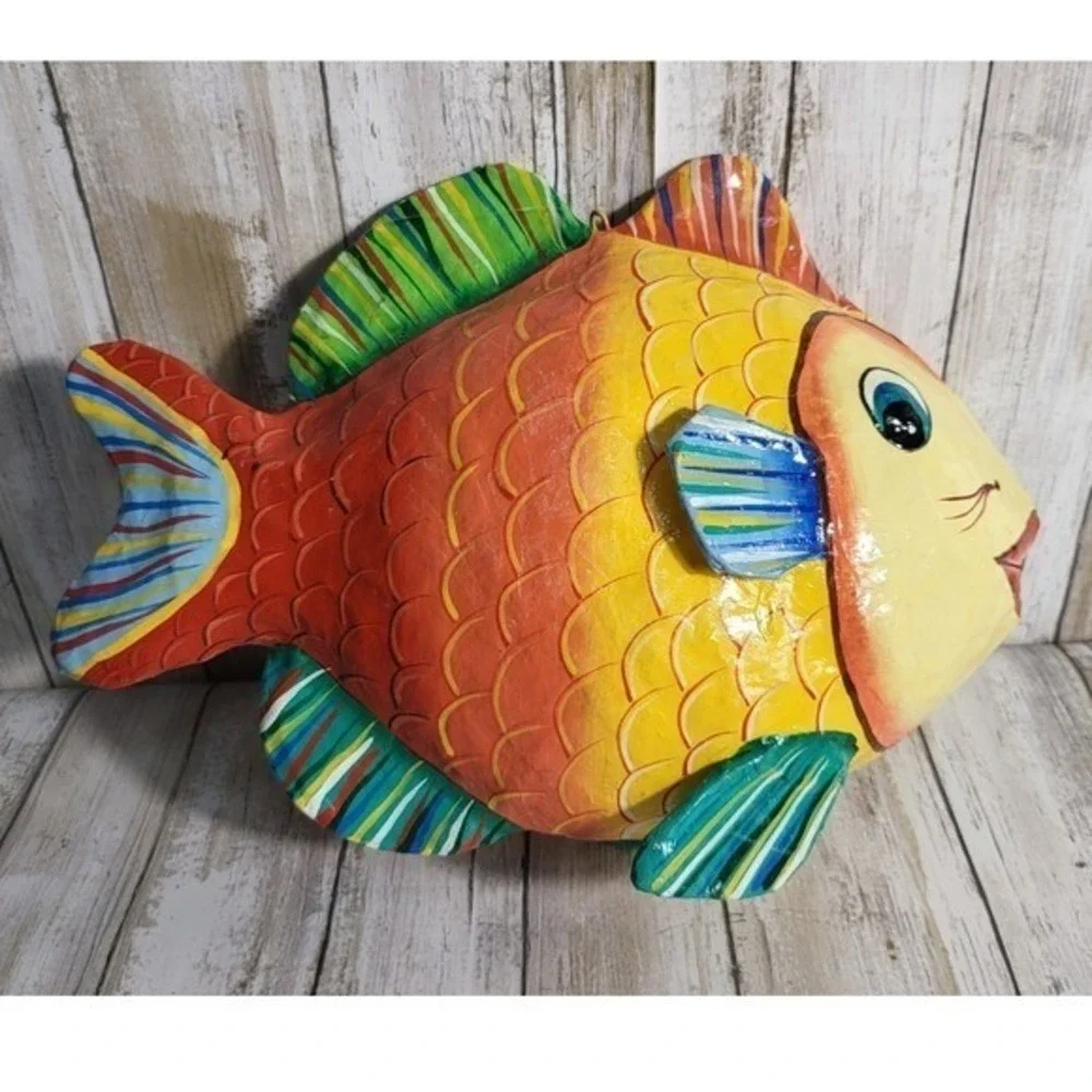 Whimsical Colorful Fish Decor Art Hanging‎ Tropical Decor made of papier-mâché